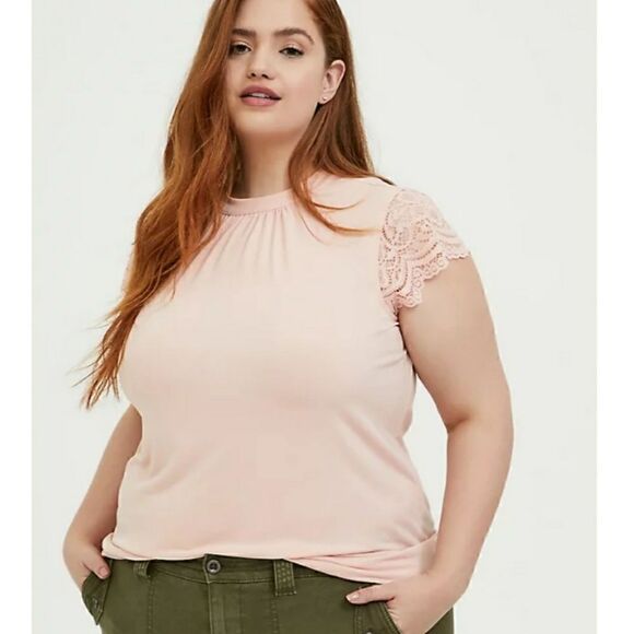 NWT 4X 26 TORRID KNIT HIGH NECK LACE SLEEVE BLOUSE - Picture 1 of 11